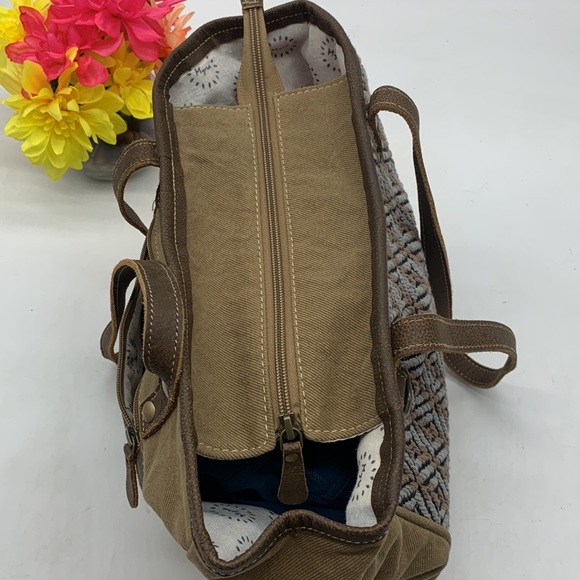 Myra Bag Brown Criss Cross Pattern Shoulder Bag Tote - Picture 6 of 15